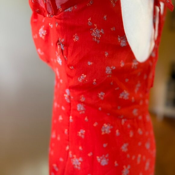 Urban Outfitters Becca Printed Red Floral Puff Sleeve Mini Dress Medium UO - Picture 8 of 11